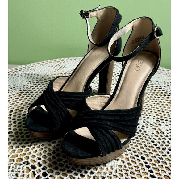 Cato Pump Wedge Platform Heels 4.5” Women's Size 9M Black Fabric Hemp sku 805 - Picture 3 of 8